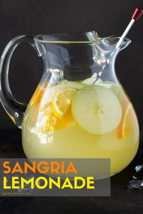 Cocktails for entertaining don\'t get any easier than sangria. This refreshing Sangria Lemonade recipe perfect for summer nights on the patio or tailgating before the big game. #sangria #rum #wine #cocktails Rum Sangria, Lemon Sangria, Easy Sangria, Lemonade Sangria, Summer Sangria Recipes, Sangria Drink, Batch Cocktail Recipe, Pitcher Cocktails, Lemonade Recipe