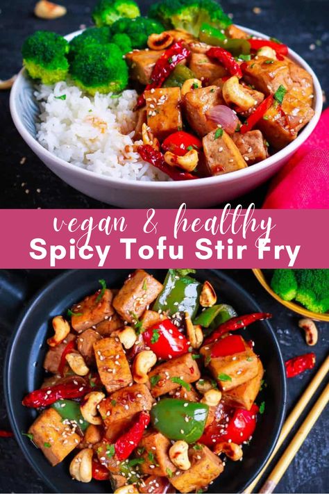 Spicy Tofu Recipes Healthy, Tofu Stir Fry Recipe Healthy, Tofu Bell Pepper Stir Fry, Spicy Tofu Stir Fry, Low Sodium Vegetable Recipes, Spicy Tofu Recipes, Tofu Meals, Tofu Stir Fry Recipe, Spicy Stir Fry Sauce