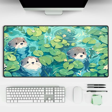 Cute River Otter, Mouse Pad Design Ideas, Chibi Aesthetic, Adorable Otters, Otter Design, Pc Builds, Study Vibes, Cute Mouse Pad, Pc Build