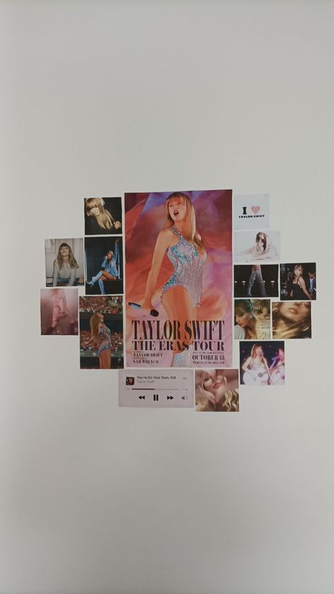 Taylor swift Taylor Swift Room Collage, Taylor Swift Folklore Bedroom, Taylor Swift Wall Ideas, Eras Tour Room Decor, Taylor Swift Collage Wall, Lover Room Taylor Swift, Taylor Swift Wall Decor Ideas, Swiftie Room Ideas, Taylor Swift Vinyl Wall