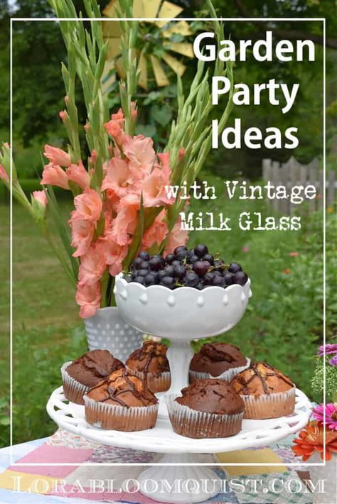 Milk Glass Shower Decorations, Summer Garden Party Ideas, Garden Party Ideas, Pretty Table Settings, Vintage Garden Parties, Lunch Party, Fall Picnic, Table Setting Inspiration, Party Table Settings