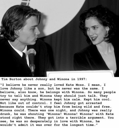 🎬🍿 on Instagram: “Tim Burton talking about Johnny Depp and Winona Ryder in 1997 😭” Depp And Winona Ryder, Johnny Depp And Winona Ryder, Winona Ryder 90s, Johnny And Winona, Johnny Depp And Winona, John Depp, Winona Forever, جوني ديب, Young Johnny Depp