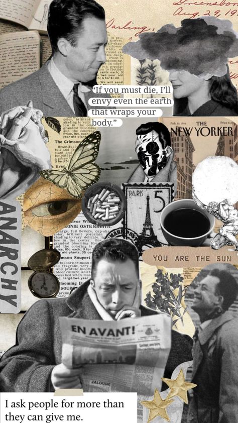 Existentialism Art, Existentialism Philosophy, Collage Books, Poetry Journal, Moodboard Collage, Literature Humor, Uncommon Words, Philosophy Books, Beautiful Collage