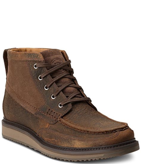 From Ariat, the Men's Lookout Chukka Boots features: Distressed leather and suede upperLace-up closureFabric lining4LR™ lightweight stabilizing shank for supportLightweight EVA midsole for shock absorptionDuratread™ sole for maximum wearImported. Boot Wallet, Older Mens Fashion, Ugg Boots Men, Mens Dress Boots, Suede Chukka Boots, Ariat Boots, Western Store, Chukka Boots Men, Tactical Clothing