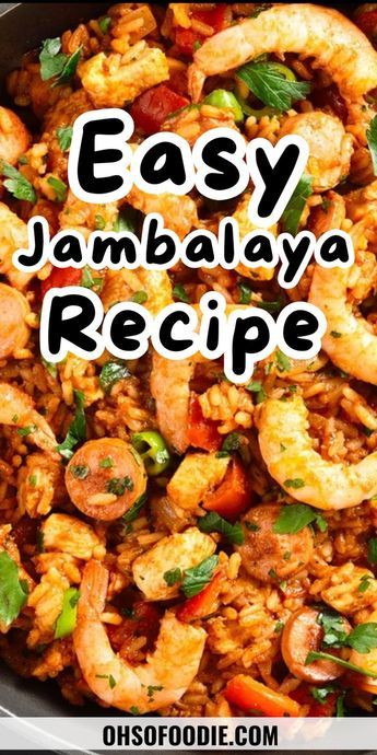 Need a flavorful recipe for jambalaya? Then you need to try this easy jambalaya recipe. This cajun jambalaya is so delicious and is made with shrimp, chicken, andouille sausages, rice, cajun seasoning, and a few other ingredients! This jambalaya is the perfect quick and easy dinner recipe for you if you love seafood recipes! Click here for the full stovetop jambalaya recipe! Stovetop Jambalaya, Quick Jambalaya Recipe, Jambalaya Rice Recipe, Seafood Jambalaya Recipe, Authentic Jambalaya Recipe, Jumbolia Recipes, Recipe For Jambalaya, Jambalaya Recipe Crockpot, Easy Jambalaya Recipe