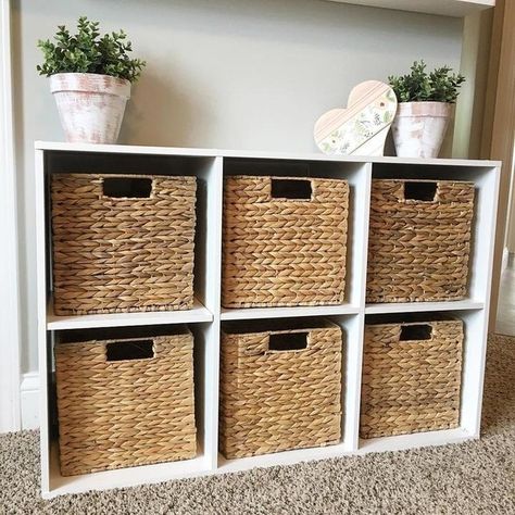 Basket Shelves Bedroom, Basket Cube Storage, Wicker Cube Baskets, Cube Storage With Baskets, Furniture With Basket Storage, Shelf With Basket Storage, Storage Shelves With Baskets, Wicker Basket Cube Storage, Natural Wood Cube Storage