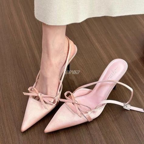 8.33US $ 30% OFF|Pointy Single shoe Women 2024 New Spring Stiletto Sandals French with Skirt Temperament High Heels Kawaii Shoes Zapatos De Mujer| |   - AliExpress Wedding Pumps, Modern Sandals, Kawaii Shoes, Pink High Heels, Bow Sandals, Wedding Heels, Stiletto Sandals, Pink Heels, Slingback Sandal