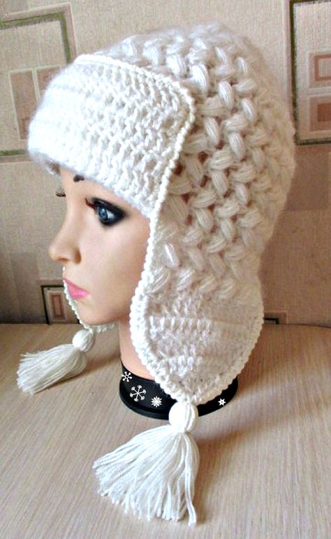 Crochet Ushanka, Crochet Ideas, Bandanas, Winter Hats, Crochet Hats, Gloves, Knitting, Crochet, Hats