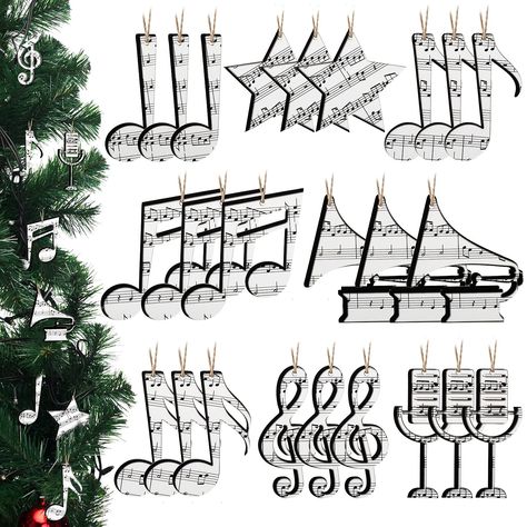 PRICES MAY VARY. Package contents: you will receive 24 pieces retro music notes wooden ornaments and 24 pieces ropes, music ornaments have 8 styles in total, different theme shapes and sufficient quantity meet your daily requirements and holiday decorations About size information: the size of each music note ornament is approx. 9 x 9 cm/ 3.54 x 3.54 inches, light in weight, proper size for you to hang on the Christmas tree, and the pre-drilled hole and ropes also provide convenience to you Quali Garland For Christmas Tree, Sheet Music Ornaments, Garland For Christmas, Rock N Roll Party, Music Themed Parties, Music Ornaments, Retro Ornaments, Christmas Rock, Music Stand