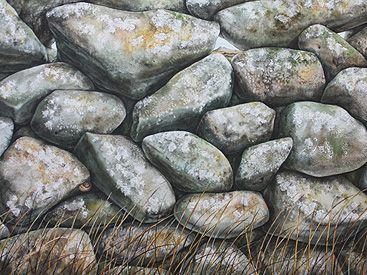 Dry stone wall by Mike Hill Stone Wall Painting Art, River Rock Stone, Rock Fence, Drawing Rocks, Stone Wall Art, Wall Painting Art, Collage Drawing, Geometric Pattern Art, Dry Stone Wall