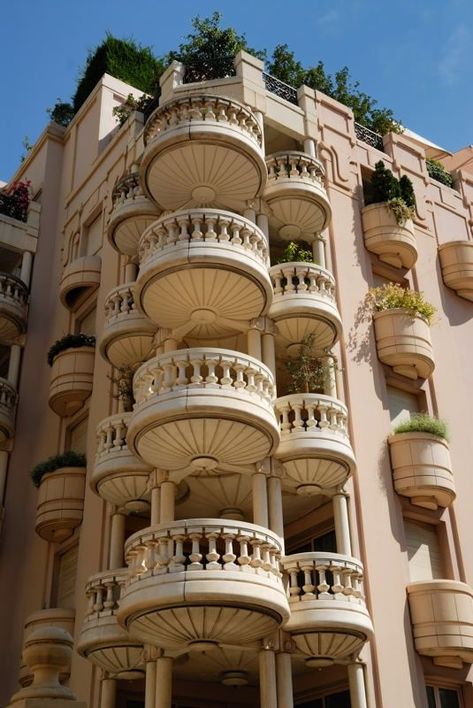 Streets of Monte Carlo, Monaco Cool Buildings Architecture, Balcony Design Architecture, Residence Architecture, Architecture Cool, Architecture Unique, Monte Carlo Monaco, Unique Architecture, Balcony Design, Beautiful Architecture