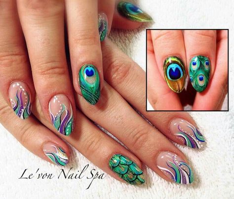 This will be next on my list. Peacock Wedding Nails, Morpankh Nail Art, Peacock Pedicure, Peacock Nail Art Designs Feathers, Nails Peacock Design, Elephant Nail Art, Elephant Nails, Trend Nails, Pro Nails