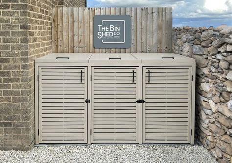 Triple Bin Store, Trash Enclosure, Outdoor Garbage Storage, Trash Can Storage Outdoor, Garden Moodboard, Wheelie Bin Storage, Store Lighting, Bin Shed, Cornforth White