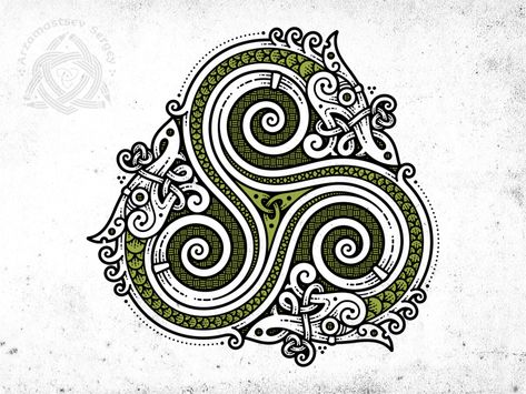 Snakes Triskelion by Sergey Arzamastsev - Dribbble Arte Viking, Celtic Artwork, Viking Pattern, Borneo Tattoo, Buddha Tattoos, Celtic Tattoo, Muster Tattoos, Norse Tattoo, Nordic Tattoo