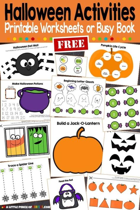 Halloween Worksheets Preschool, Halloween Printable Activities, Halloween Worksheets Free, Halloween Lesson Plans, Halloween Activities For Toddlers, Halloween Activities Preschool, Halloween Lesson, Pumpkin Life Cycle, October Activities