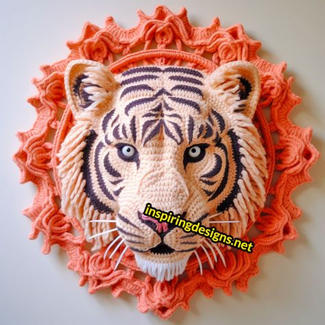 These Crochet Animal Mounts Will Turn Your Living Room Into a Handmade Safari Crochet Animal Heads Free Pattern, Crochet Animal Heads, Animal Heads On Wall, Animal Wall Mount, Animal Mounts, Crochet Wall Hanging, Cow Toys, Crochet Dog Patterns, Crochet Lion