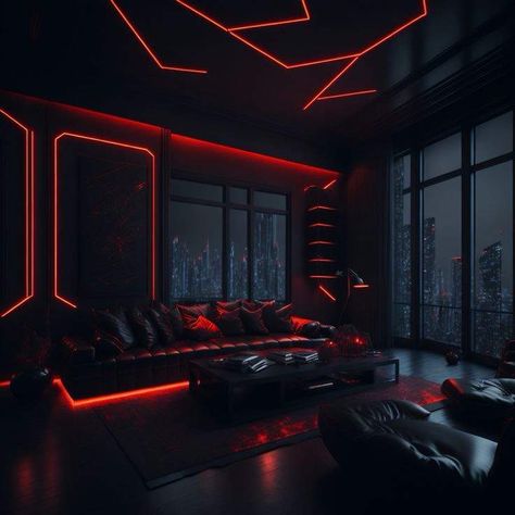 Saffron | Wiki | | BxB Roleplay | Amino Red Futuristic Aesthetic, Red Gaming Room, Luxury Gaming Room, Red Lights Bedroom, Red Futuristic, Cyberpunk Interior Design, Futuristic Living Room, Led Lights Bedroom Aesthetic, Led Lights Bedroom