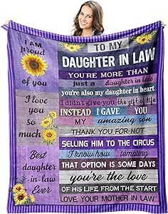 Daughter in Law Gifts Throw Blankets 60" X 50" - Gifts for Daughter In Law - Daughter in Law Gift Ideas - Mothers Day Birthday Gifts from Daughter in Law - Bonus Daughter Gifts - Blanket for Sofa Sister In Law Birthday, Sister In Law Gifts, Daughter In Law Gifts, Goddaughter Gifts, In Law Gifts, 12th Birthday, Birthday Gifts For Sister, Mors Dag, Gifts For Sister