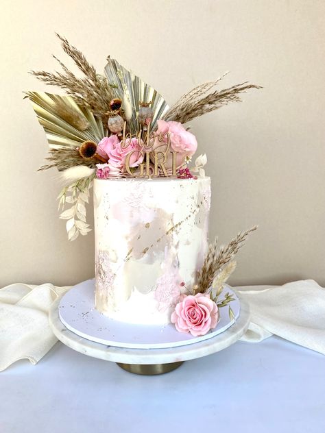 Boho Baby Shower Cake Girl, Pampas Grass Birthday Cake, Pink Boho Cake, Birthday Cake Boho Chic, Boho Wedding Cake Blush Pink, Boho Cake Pink Gold, Boho Baby Shower Cake, Butterfly Baby Shower Cake, Baby Shower Sheet Cakes