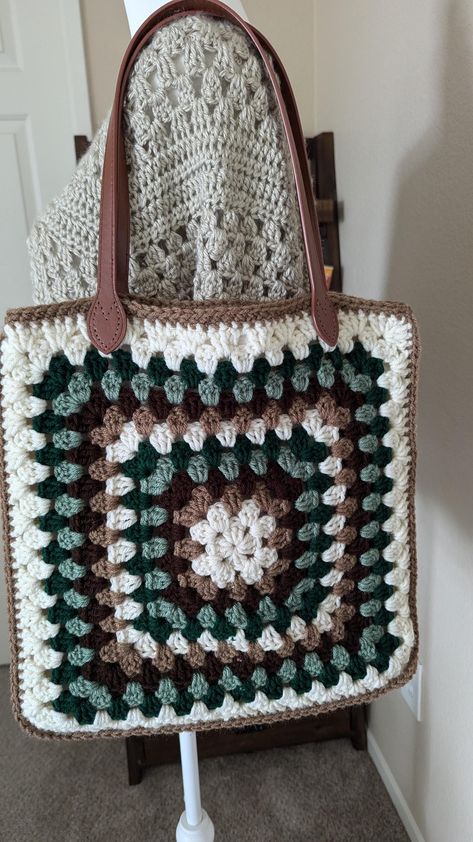 Made to Order - Earth Vibes Crochet Tote Bag by CrochetbyKiriDesigns on Etsy Brown Granny Square Bag, Classic Granny Square Pattern, Earth Vibes, Tote Bag Crochet Pattern, Granny Square Tote Bag, Classic Granny Square, Granny Square Tote, Aesthetic Material, Earthy Vibes