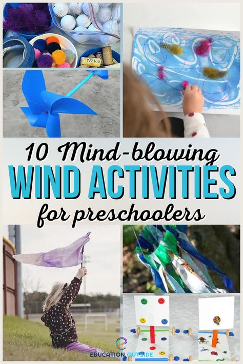 Weather Changing Activities Preschool, Weather Topic For Preschool, Elements Preschool Activities, Wind Experiments For Kindergarten, Pre K Wind Activities, Weather Movement Activities Preschool, Wind Stem Activities Preschool, Wind Math Activities For Preschool, Global Wind Day Activities For Kids