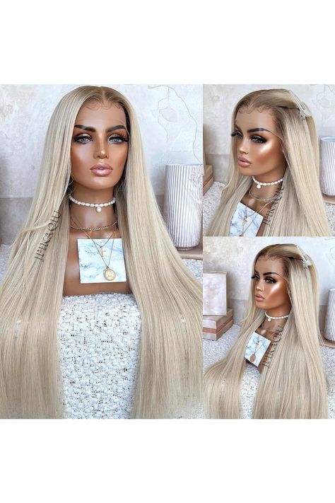 24 Inch Platinum Blonde Hair Synthetic Lace Front Wigs Ash Blonde Ombre Colored Glueless HD Lace Wigs Pre Plucked Natural Hairline Long Straight Wigs for Black Women Straight Wigs For Black Women, Ombre Blonde Wig, Ash Blonde Ombre, Hairstyles Color, Hd Lace Wigs, Straight Wigs, Platinum Blonde Hair, Blonde Wig, Ombre Color