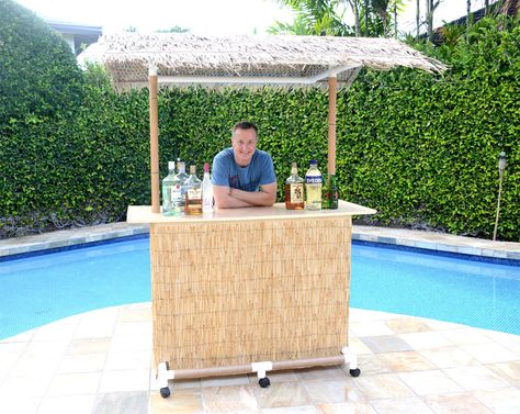 This portable Tiki Bar is a great focal point for a pool party, luau party or any outdoor party! Tiki Bars Diy, Hostess Stand, Outdoor Tiki Bar, Swimming Pool Maintenance, Tiki Bars, Country Hotel, Tiki Hut, Pool Chemicals, Tiki Party