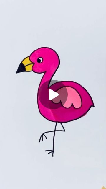 Drawing Flamingo Easy, Easy Kids Drawings Step By Step, How To Draw A Flamingo, Easy Flamingo Drawing, Flamingo Drawing Simple, Draw Flamingo, Drawing Ideas For Kids Easy, Draw A Flamingo, Flamingo Drawing