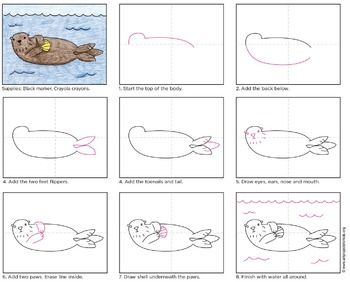 Draw a Sea Otter by Art Projects for Kids | Teachers Pay Teachers Mystery Drawing, Sea Otter Art, Otter Drawing, Grade 1 Art, Otter Art, Alphabet Drawing, Salish Sea, Animal Art Projects, Sea Otters