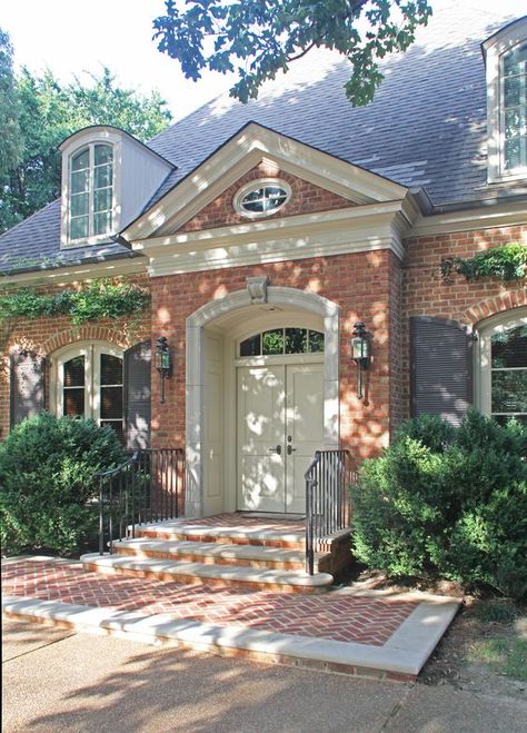 New Pedimented Door-Surround - Menzer McClure Architects More Paint Colors With Orange Brick, Colors With Orange, Orange Brick Houses, Brick House Exterior, Red Brick House Exterior, Red Brick Exteriors, Front Door Paint, Best Exterior Paint, Orange Brick