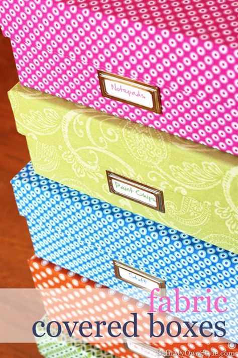 Fabric Covered Box Tutorial {InMyOwnStyle.com} Fabric Covered Boxes, Diy Rangement, Fabric Storage Boxes, Decorative Storage Boxes, Fabric Boxes, Craft Organization, Fabric Storage, Craft Storage, Diy Fabric