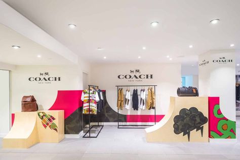 Skateboard Window Display, Prada Pop Up Store, Adidas Pop Up Store, Streetwear Window Display, Futuristic Pop Up Store, Skateboard Ramps, Cat Work, Wonderland Magazine, Coach New York