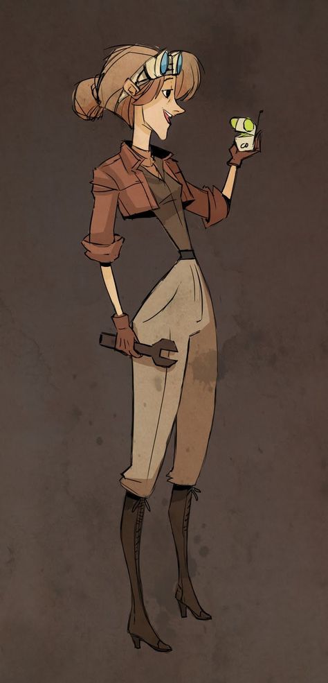 Mechanics Character Design, Body Shape Character Design, Shapes And Character Design, Mechanic Girl Character Design, Person With Sunglasses Reference, Goggles Character Design, Sunglasses On Head Reference, Female Adventurer Character Design, Mechanic Pose Reference