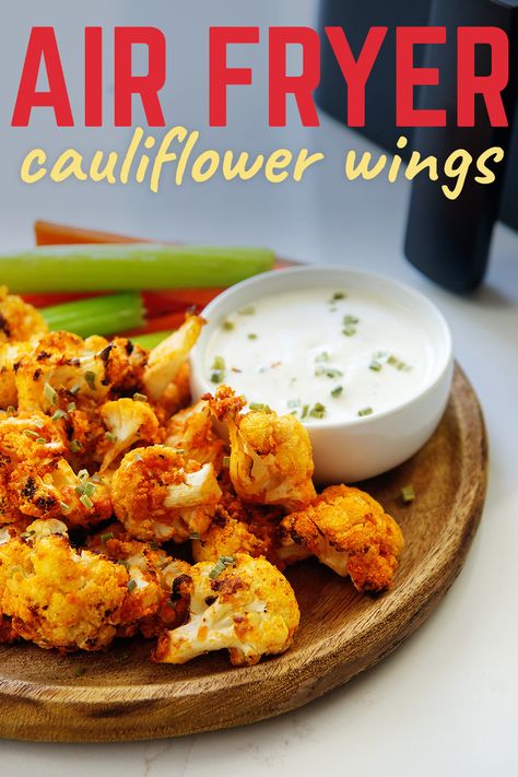 Try out these cauliflower wings in ranch or blue cheese for a great appetizer or even an entire dinner! Air Fryer Buffalo Cauliflower, Bbq Cauliflower Wings, Air Fryer Cauliflower, Buffalo Cauliflower Recipes, Bbq Cauliflower, Easy Fall Dinners, Cauliflower Buffalo Wings, Best Keto Meals, Buffalo Cauliflower Bites