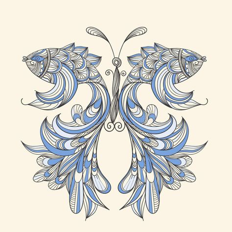 Concept butterfly with wings - fishes. Fishes can be used separately , #ad, #wings, #butterfly, #Concept, #separately, #Fishes #ad Drawn Fish, Line Art Images, Butterfly Fish, Two Fish, Fish Drawings, Fish Art, Dots Art, Butterfly Wings, Downloadable Art