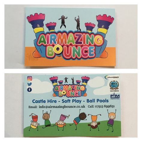 Our business cards Bounce House Business, Bouncy Castle, Soft Play, Cards Templates, Bounce House, Play Ball, Business Card Template, Business Template, Card Template