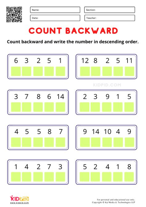 Easy worksheet for improving descending order Descending Order Worksheet Grade 1, Descending Order Worksheet, Backward Counting, Counting Backwards, Counting Worksheets For Kindergarten, Kindergarten Math Free, Worksheet For Kindergarten, Kindergarten Math Worksheets Free, Writing Practice Worksheets