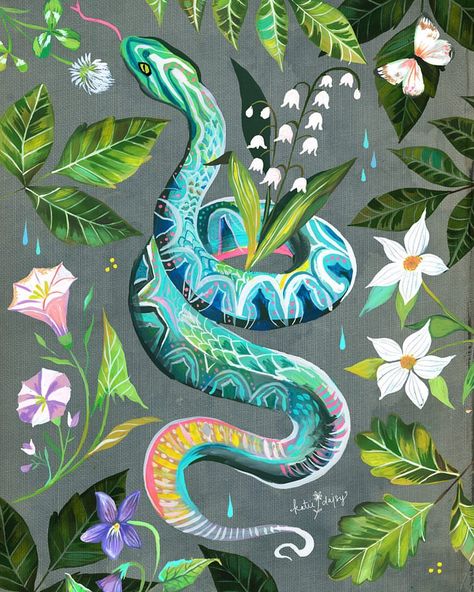 Garden Snake, Katie Daisy, Garden Snakes, Snake Painting, Blue Snake, Nature Art Prints, Snake Art, Kunst Inspiration, 흑백 그림