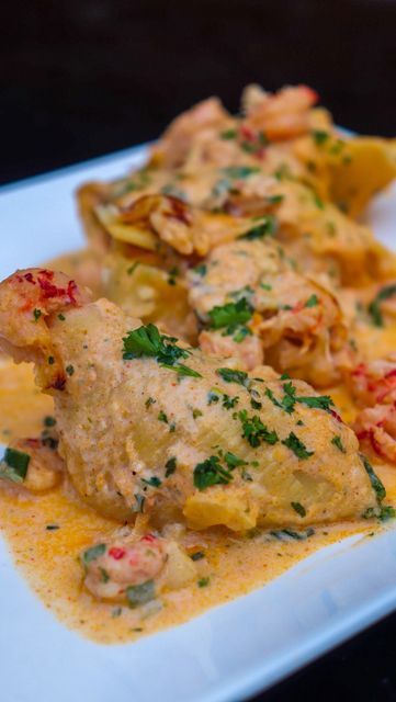 Stuffed Seafood Shells, Salmon And Shrimp Stuffed Shells, Cajun Seafood Stuffed Shells, Stuff Seafood Shells, Stuffed Shells Seafood, Crawfish Stuffed Shells, Salmon Alfredo Stuffed Shells, Creamy Seafood Stuffed Shells Recipe, Seafood Alfredo Stuffed Shells