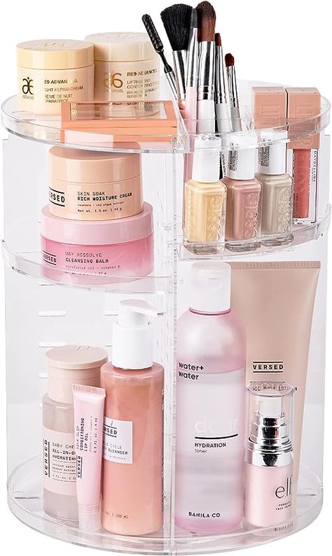 Amazon.com: Masirs 360 Rotating Makeup Organizer, Adjustable Shelf Height and Fully Rotatable, The Perfect Cosmetic Organizer for Bedroom Dresser or Vanity Countertop, (Clear) : Beauty & Personal Care Makeup Organizer Countertop, Rotating Makeup Organizer, Beauty Vanity, Makeup Organization Diy, Perfume Organization, Acrylic Organizer Makeup, Makeup Holder, Cosmetic Display, Make Up Organiser