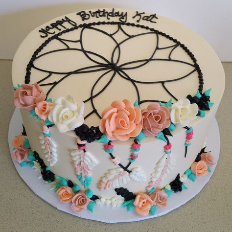 Boho Western Birthday Cake, Native American Birthday Cake, Boho Birthday Cake For Women, Dreamcatcher Birthday Cake, Dreamcatcher Cake, Boho Birthday Cake, Native American Cake, Dream Catcher Cake, Decorative Baking