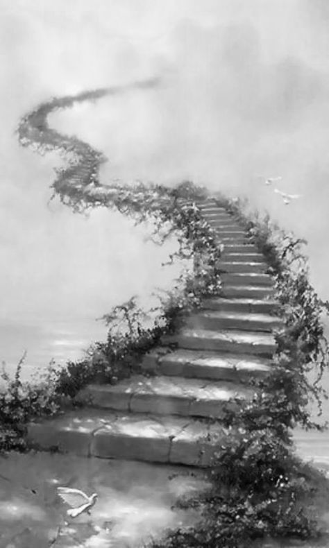 Stairs In The Forest, Staircase Tattoo, Stairs To Heaven Tattoo, Stairway To Heaven Tattoo, Planet Sketch, Trippy Tattoo Ideas, Staircase Drawing, How To Draw Stairs, Memorial Tattoo Ideas