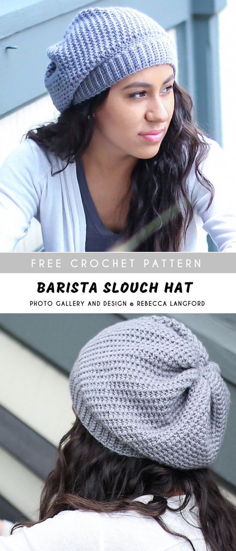 Barista Slouch Crochet Hat with Free Pattern | Pattern Center Crochet Slouchy Hat Free Pattern, Crochet Beanie Hat Free Pattern, Slouchy Beanie Pattern, Slouchy Hat Crochet Pattern, Slouch Hat Pattern, Crochet Slouchy Beanie, Crochet Slouch Hat, Crochet Slouchy Hat, Hat Patterns Free