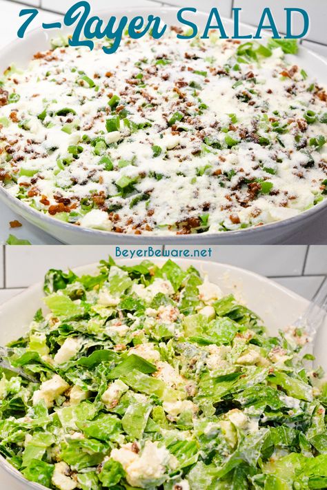 Overnight lettuce salad is my grandmother's version of 7 layer salad made with lettuce, cauliflower, mayonnaise, onions, celery, bacon, and parmesan cheese. 7 Layer Salad With Cauliflower, Salad With Cauliflower, Overnight Salad, Suddenly Salad, 7 Layer Salad, Layer Salad, Parmesan Salad, Seven Layer Salad, Layered Salad Recipes