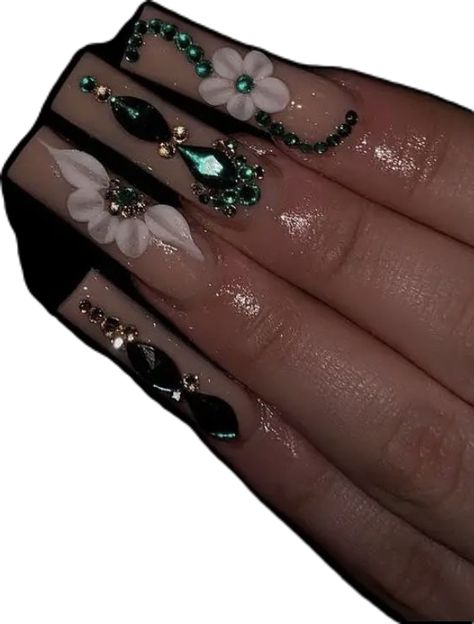 Green Gem Nails, Xv Nails, Quince Nails, Dark Green Nails, Green Gem, Nail Idea, Gem Nails, Green Gems, Green Nails