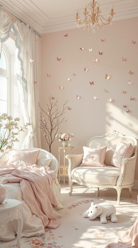 Enchanted Bedroom Ideas Enchanted Forest Girls Bedroom, Butterfly Bedroom Aesthetic, Fairy Core Nursery, Fairy Core Bedroom Aesthetic, Cottage Room Aesthetic, Fairy Garden Bedroom Ideas, Girly Toddler Bedroom, Fairy Bedroom Ideas For Adults, Fairy Bedroom Ideas For Kids