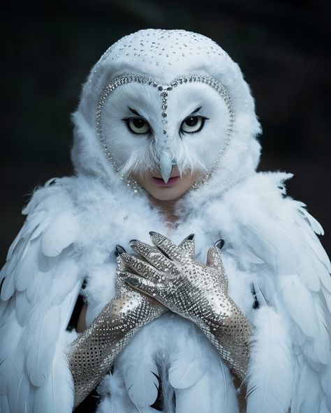 Mystical owl enchantress ❄️🦉✨ Snowy Owl Costume, Owl Costume Women's, White Owl Costume, Owl Headdress, Snow Owl Costume, Owl Cosplay, Owl Woman, Scary Owl, Owl Makeup