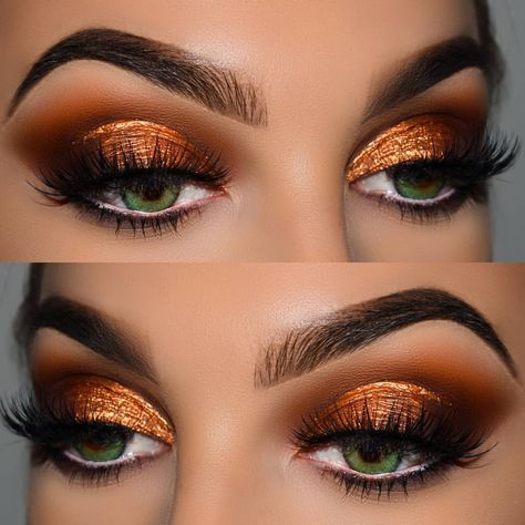 Maquillaje con tonos naranja y café Copper Eye Makeup, Copper Eyeshadow, Orange Makeup, Neutral Eyes, Makijaż Smokey Eye, Beautiful Eye Makeup, Pinterest Makeup, Makeup Eye Looks, Smokey Eyes