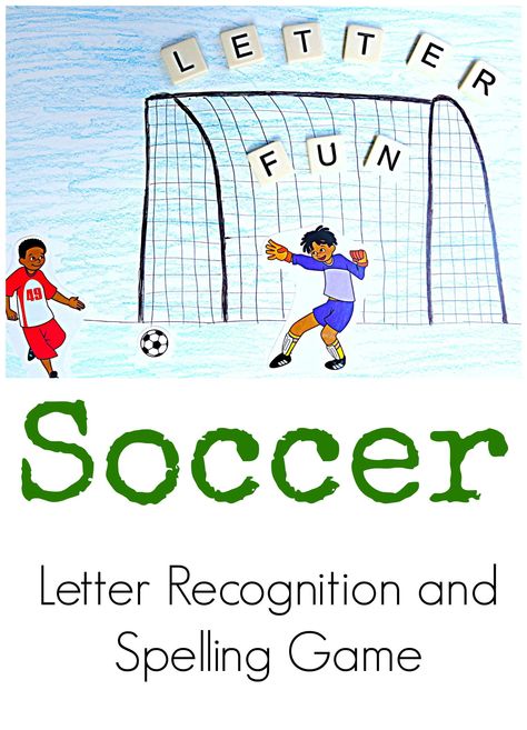 Combine sports and academics with this soccer letter recognition and spelling game. Great for a preschool sports unit! Soccer Theme Preschool Activities, Sports Writing Activities Preschool, Soccer Activities For Kids, Soccer Literacy Activities, Sports Themed Literacy Activities, Sports Activities For Kids, Letter Recognition Games, Preschool Play, Spelling Games