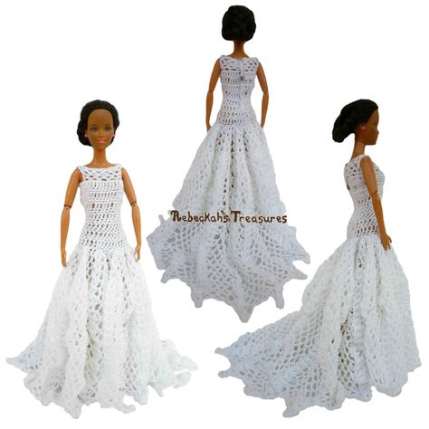 Illusion Ball Gown Dress with Train Crochet Barbie Patterns Free Ball Gowns, Dolly Dresses, Barbie Crochet Gown, Barbie Star, Crochet Barbie Patterns, Barbie Things, Wedding Dresses High Low, Barbie Wedding Dress, Barbie Clothing